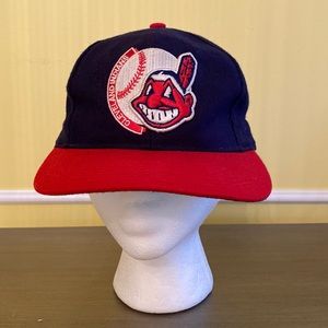 Vintage Genuine Merch. Cleveland Indians Chief & Baseball & Name Logo Cap Hat